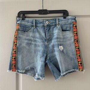 Pilcro Blue Jean Shorts with Floral Embroidery